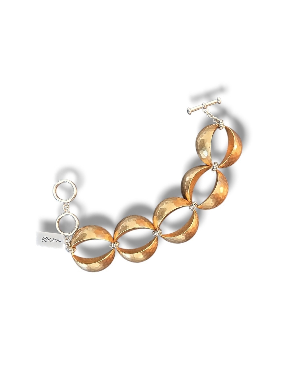 Brighton Hammered Gold-Tone Circular Link Bracelet Brand New w Tags Retail 148
